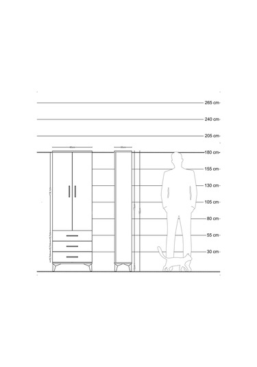 Arges Dolap Tek Raflı 3 Çekmeceli Tek Askılı 60x30x182 Antrasit-antrasit Antrasit