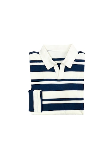 Fazra Erkek Polo Yaka Çizgili Triko Kazak 2025 Lacivert