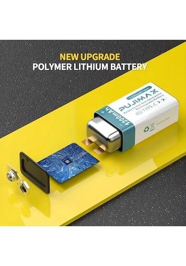 Xuweiwei Pujımax 8 Adet 9v Lityum Batarya Type C Şarj Kapasiteli Şarj Edilebilir Polimer Pil Elektronik Cihazlar İçin Taşınabilir Power Bank Alt N