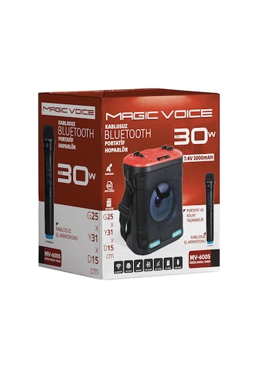 Magicvoice MV6005 USB/SD/MIC Özellikli Işıklı Şarjlı Bluetooth Hoparlör Çok Renkli