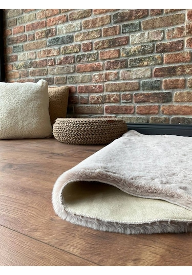 Saraz Halı Tavşan Tüyü Post Peluş Ultra Yumuşak Post Puffy Kum Beji