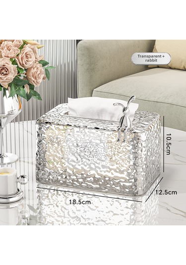 Kosona Ev Ofis Masaüstü Buz Desenli Şeffaf Plastik Mendil Kutusu - Tavşan Desenli, Dayanıklı, Kolay Erişimli Saklama Kutusu