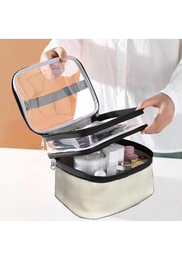 Ankaflex Deri Çift Bölmeli Seyahat Makyaj Çantası