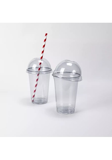 Softhomeplast Tek Kullanımlık 400ml Pet Bardak 8'li Paket, Delikli Kubbeli Kapaklı. 223932591 Beyaz