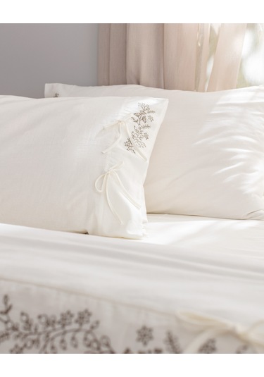 Madame Coco Relief King Size %100 Pamuk Bağlamalı Nevresim Takımı - Ekru/haki Çok Renkli