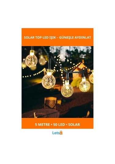 Güneş Enerjili 5 Metre Sarı Opak Led Işık Bahçe Aydınlatma Çok Renkli