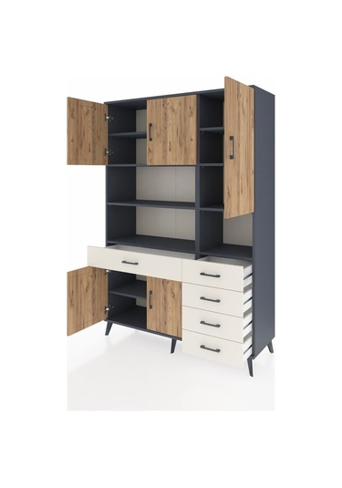 Hyperion Dolap 9 Raflı 5 Çekmeceli 5 Kapaklı 132x44x195 Antra... Antrasit