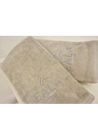 50 x 100 Bej İndantren Kadife Nakışlı Havlu Hijyenik Boya Tutmayan