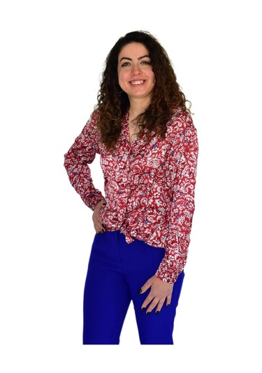Kadın Saten Baskıkılı Desen Uzun Kol Gömlek Bgl-st04214 Kırmızı