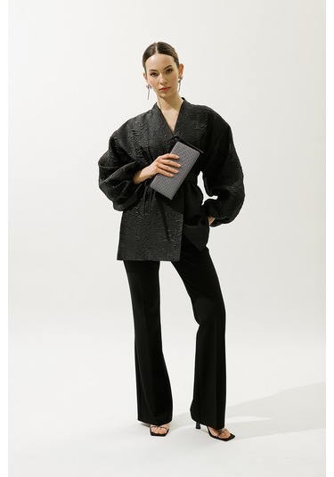 Jakar Organze Kimono Siyah Siyah