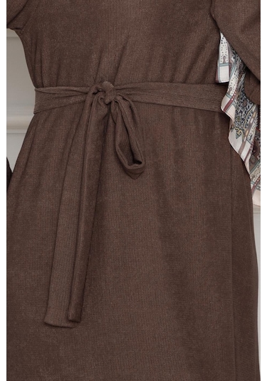 Eteği Desenli Karin Elbise-kahverengi-4271-kahverengi Kahverengi