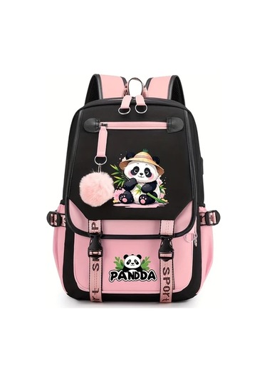 Wangxi Moda Yaratıcı Pembe Panda Desenli Tip B Buyuk Kapasiteli Sirt Cantasi Ayarlanabilir Askili Genc Pembe