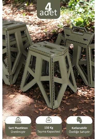 İronika Portatif Taşınabilir Katlanabilir Tank Tabure Kamp Piknik Balıkçı Plaj Taburesi Yeşil 4 Adet Yeşil