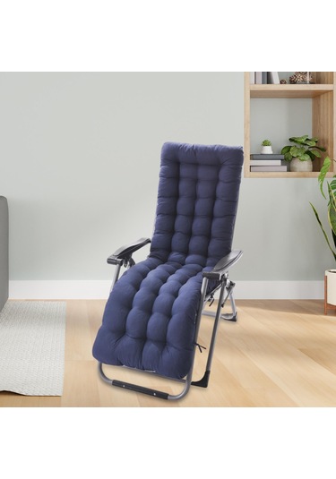 Suntek Yüksek Sırtlı Sandalye Minderi Dolgulu Koltuk Ahşap Koyu Mavi