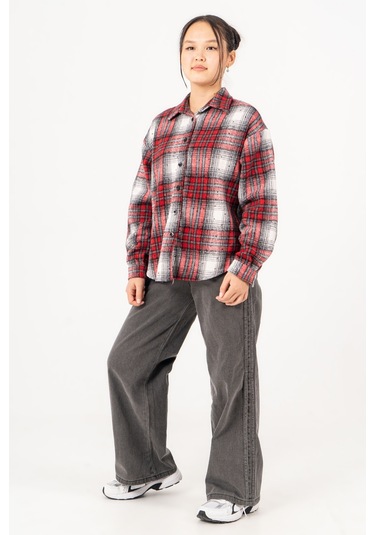 Kız Çocuk Yumuşak Dokulu Kareli Oduncu Gömlek 3172 Kırmızı