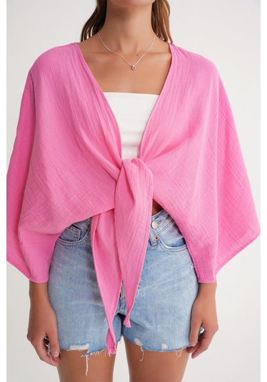 4723 Kadın Önü Bağlamalı Bolero Bluz Pembe Pembe