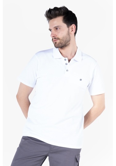 T-shirt %100 Pamuk Polo Yaka Fleto Cepli %100 Pamuk Beyaz