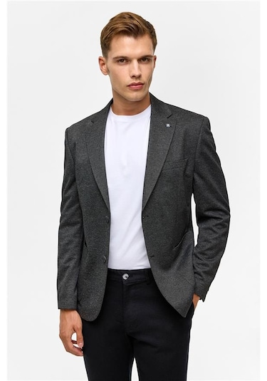 Süvari Siyah Slim Desenli Mono Yaka 6 Drop Ceket Siyah