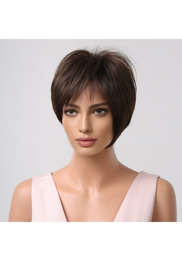 Kadın Perukları Kısa Katmanlı Peri Kesim Peruklar Saç Bantlı Doğal Görünümlü Kabarık Saç Peruk