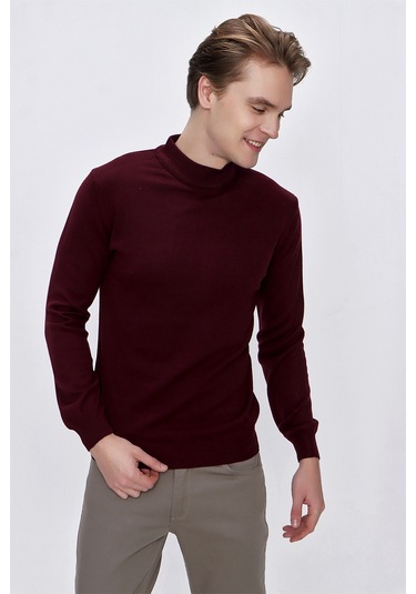 Basic Dinamik Fit Rahat Kesim Yarım Balıkçı Yaka Triko Kazak 99kc017002752 Koyu Bordo