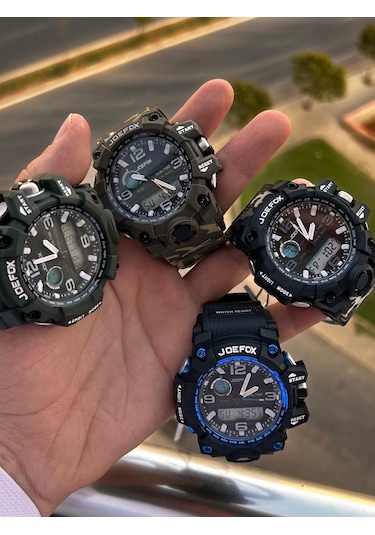 Joefox Digital Ve Analog 2 Yıl Garantili Kronmetre+takvim+alarm+aydınlatma Erkek Kol Saati Joe.bk13 Siyah