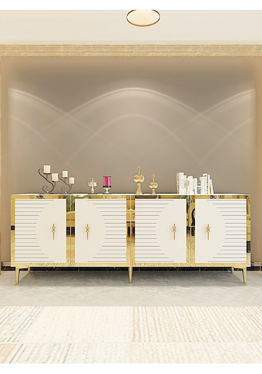 Ka1801bg Tuna Konsol, Tv Sehpası Beyaz-gold 180cm Beyaz