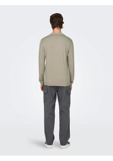 Only & Sons Erkek Polo Yaka Uzun Kollu Bej Triko T-shirt - 22021184 Siyah