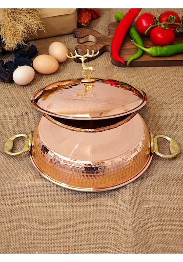 Modabakır Bakır Kapaklı Tava 18 Cm Model:ss5569 Bakır