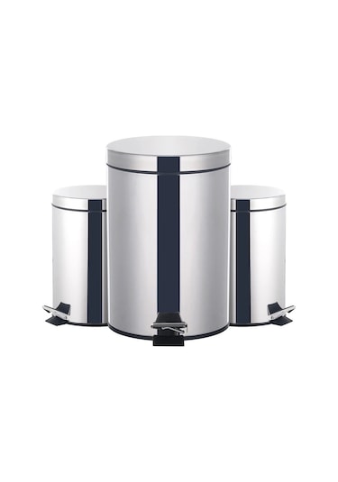 8 Lt Metal Çöp Kovası Pedallı Paslanmaz Gri