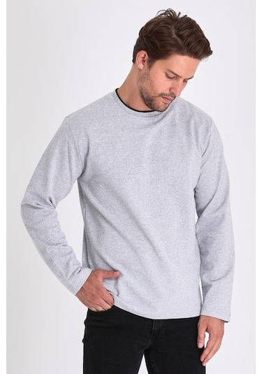 MMetalic Çift Bisiklet Yaka Standart Rahat Kesim Erkek Sweatshirt Gri MMetalic Çift Bisiklet Yaka Standart Rahat Kesim Erkek Sweatshirt Gri