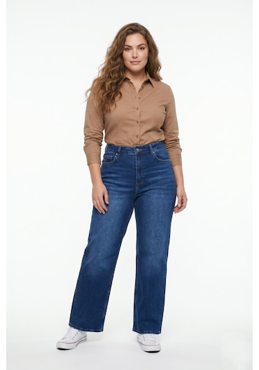 Dekploy Kadın Yüksek Bel Wide Leg Denim Bol Pantolon Bgl-st05449 K.mavi