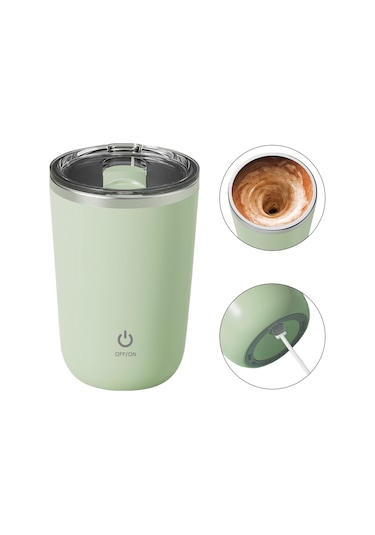 Mufunye Otomatik Karıştırmalı 350ml Şarjlı Termos - 304 Paslanmaz Çelik, Su Geçirmez, Ofis/spor İçin Yeşil