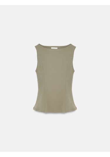 Dilvin 21001 Kayık Yaka Peplum Top-açık Haki