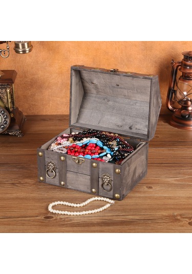 Vintage Kırmızı - Küçük Yüzyıl Kilidi Kilit Ve Şifreli Ev Şeklinde Ahşap Saklama Kutusu A