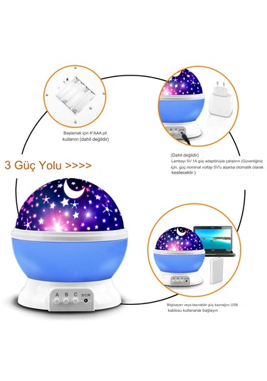 Masa Lambası Işık Küre Projektörlü Yansıtmalı Renkli Yıldızlı