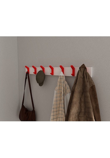 Hepsi3boyutlu Modern Duvar & Kapı Kanca Askılık - 7 Adet Kırmızı Kanca Askılık - Model No : 2 Kırmızı