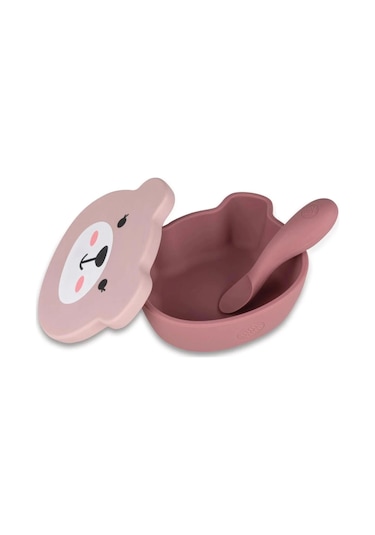 Tum Tum Silikon Vakumlu, Kapaklı Kase ve Kaşık Seti - Betsy Bear