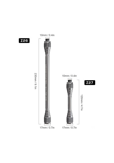 Lemestar Alüminyum Çelik Fener Uzatma Borusu Z27 - Kamping Ve Piknik İçin Dayanıklı, Kolay Bağlanabilir, 120 Mm Uzunluk Çok Renkli