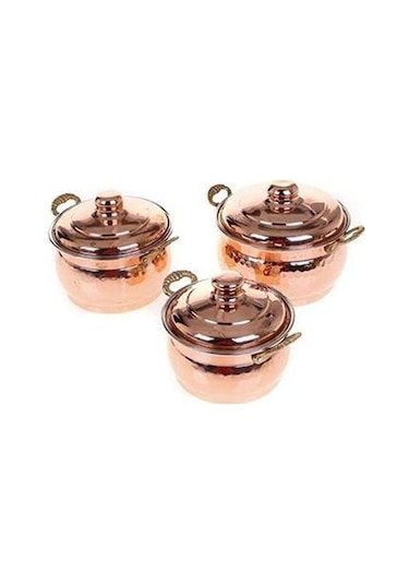 Çapar Group Bakır Mini Güveç 3'lü Tencere Seti 6 Parça Mini Tencere Seti 12-13-14cm K