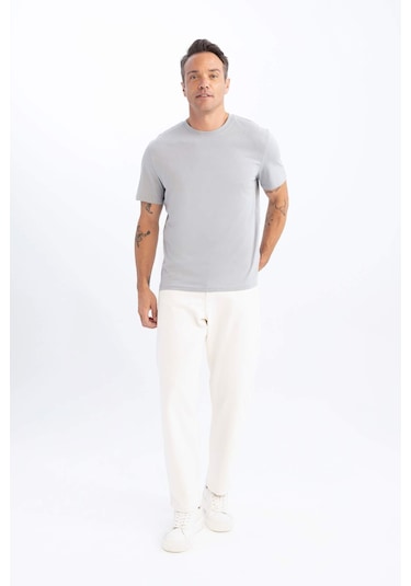 DeFacto %100 Pamuk New Regular Fit Bisiklet Yaka Basic Düz Kısa Kollu Tişört V7699AZ25SPGR88