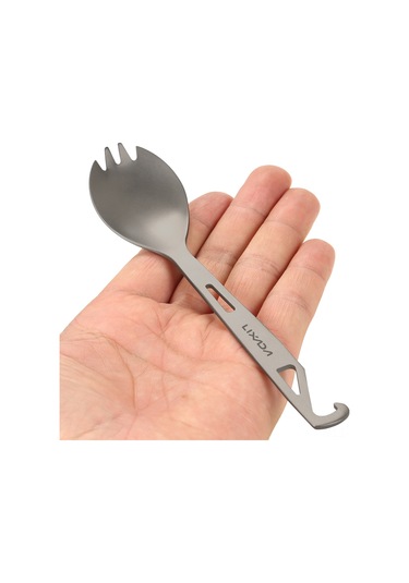 Vkemall Titanium Çatal Kaşık Ve Şişe Açıcı 2'li Fonksiyonlu, 16.2cm Hafif Dayanıklı, Kamp Ve Doğa Aktivitesi İçin Gümüş