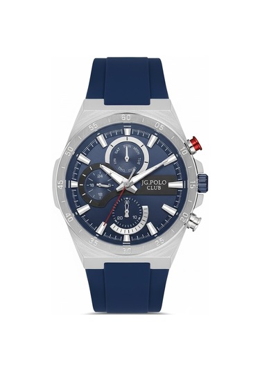 Jg. Polo Club Erkek Kol Saati Gümüş Renk, Mavi Kadran - Şık Silikon Kordon, 2 Yıl Garantili Metalik