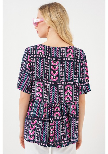 Kadın Desenli Kısa Kol Bluz 969 - Lacivert Lacivert