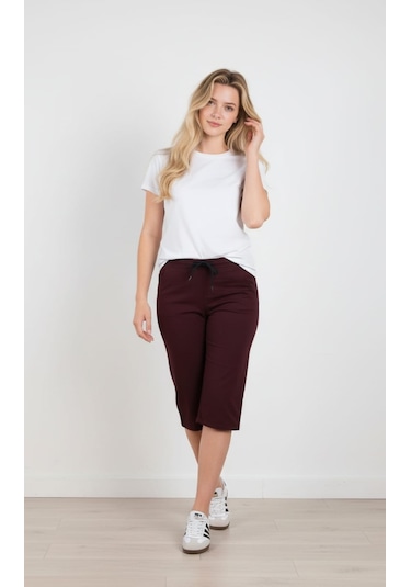 Beli Bağcıklı Düz Bayan Kapri-6100 Bordo