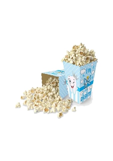 8 Adet - Mısır Kutusu Popcorn Diş Partisi Erkek Mavi Diş Buğdayı Parti Seti