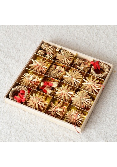 Gajeena Kutup Yıldızı Ve Kar Tanesi Figürlü Buğday Sapı Noel Ağaç Zırhlari - 16'lı 200g Noel Dekorasyon Malzemeleri Haki