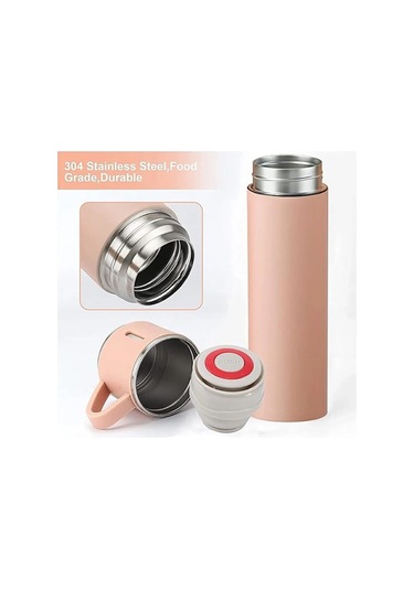 Kişiselleştirilebilir 3 Bardaklı Çelik Termos 05 Lt Pembe Pembe