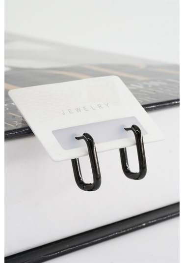 Kadın 316 L Paslanmaz Çelik 1.8 Cm Dikdörtgen Model Küpe - Siyah