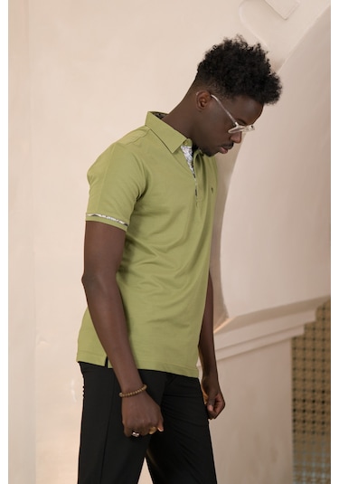 Paul Martin Regular Fit Yaka Garnili Pamuklu Polo Yaka T-shirt Haki