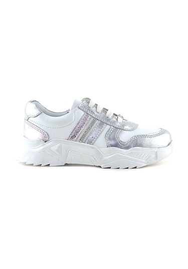 Rakerplus Hakiki Deri Gümüş Pembe Taşlı Kız Çocuk Günlük Ayakkabı GÜMÜŞ